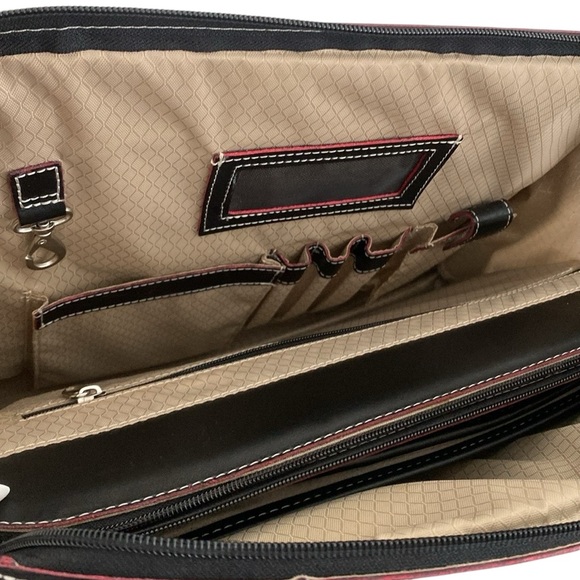McKlein Glenview Black Red Leather Laptop Shoulder Bag - Picture 10 of 16